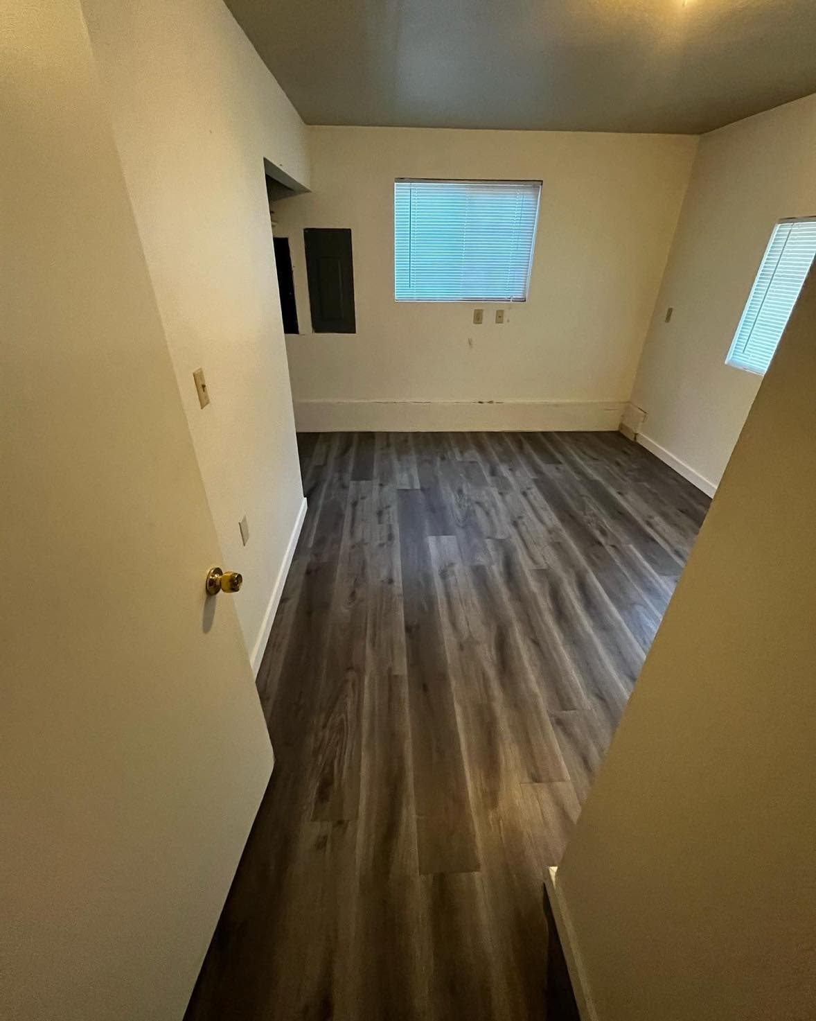 New hardwood flooring installed in a bedroom