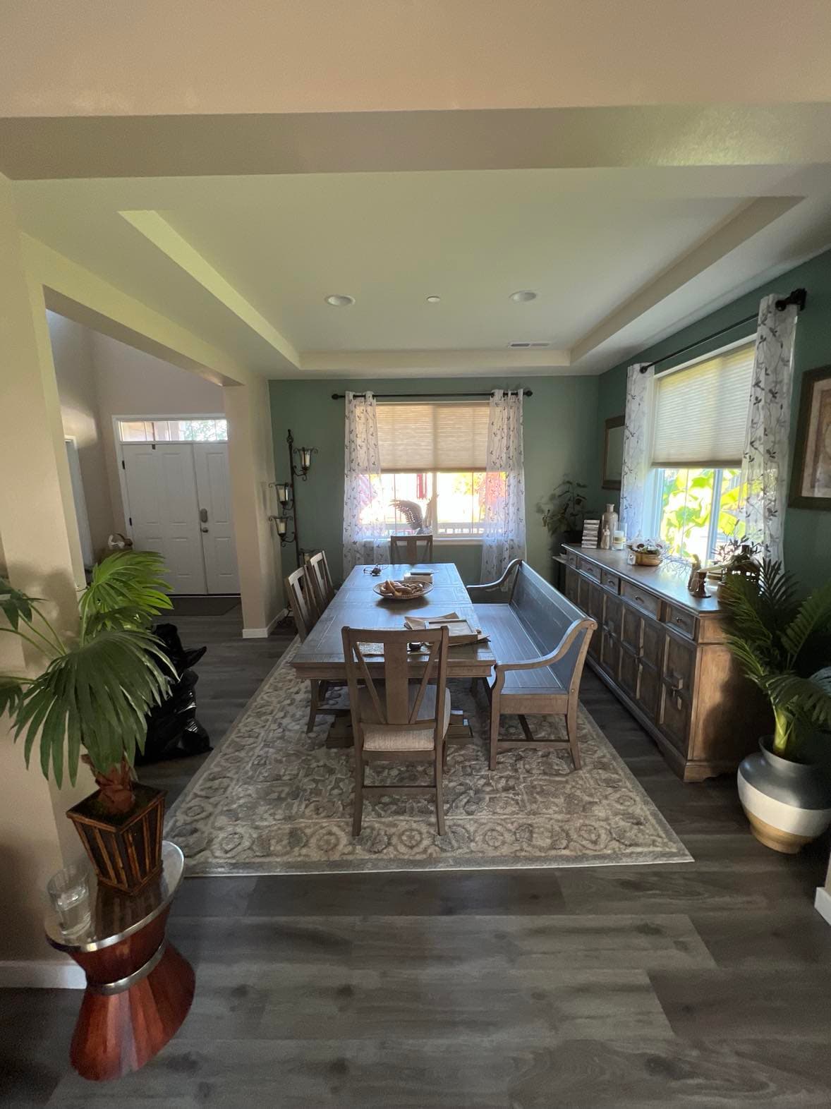 Newly installed flooring in a dining room area